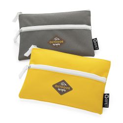 Personalised Recycled Bottle Double Pocket Zipped Bag- Yellow and Grey